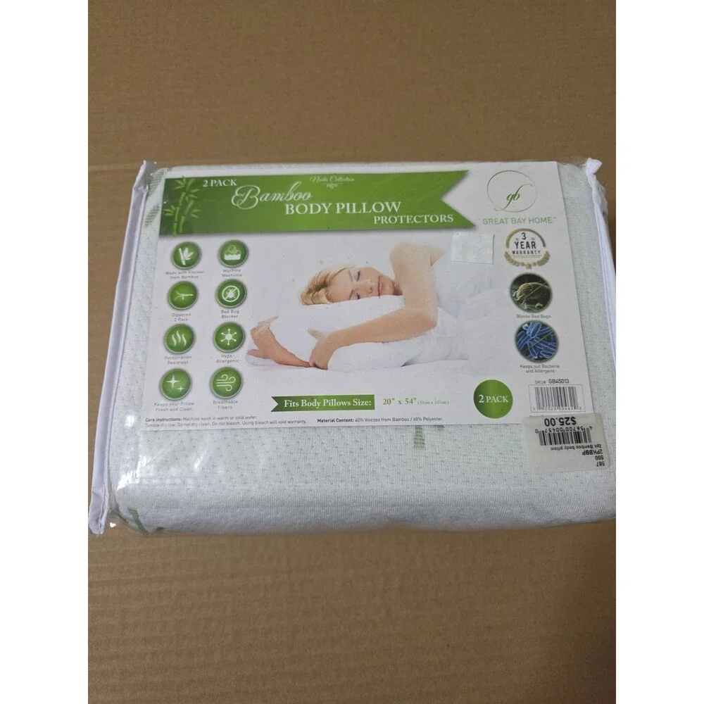 Great Bay Home 2 Pack Bamboo Body Pillow Zippered Covers 20
